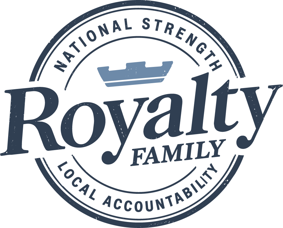 Royalty Roofing Family Logo "National Strength, Local Accountability"